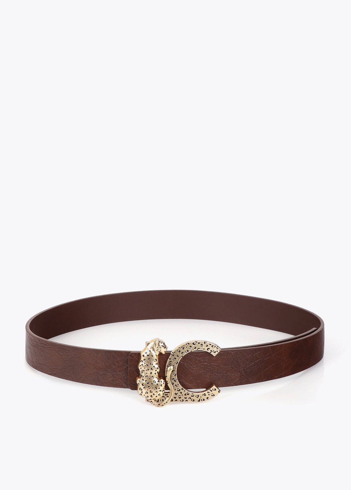 LF2606003 Faux Leather Textured Belt with Animal Buckle