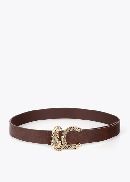 LF2606003 Faux Leather Textured Belt with Animal Buckle