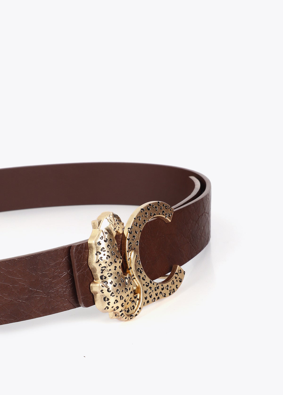 LF2606003 Faux Leather Textured Belt with Animal Buckle
