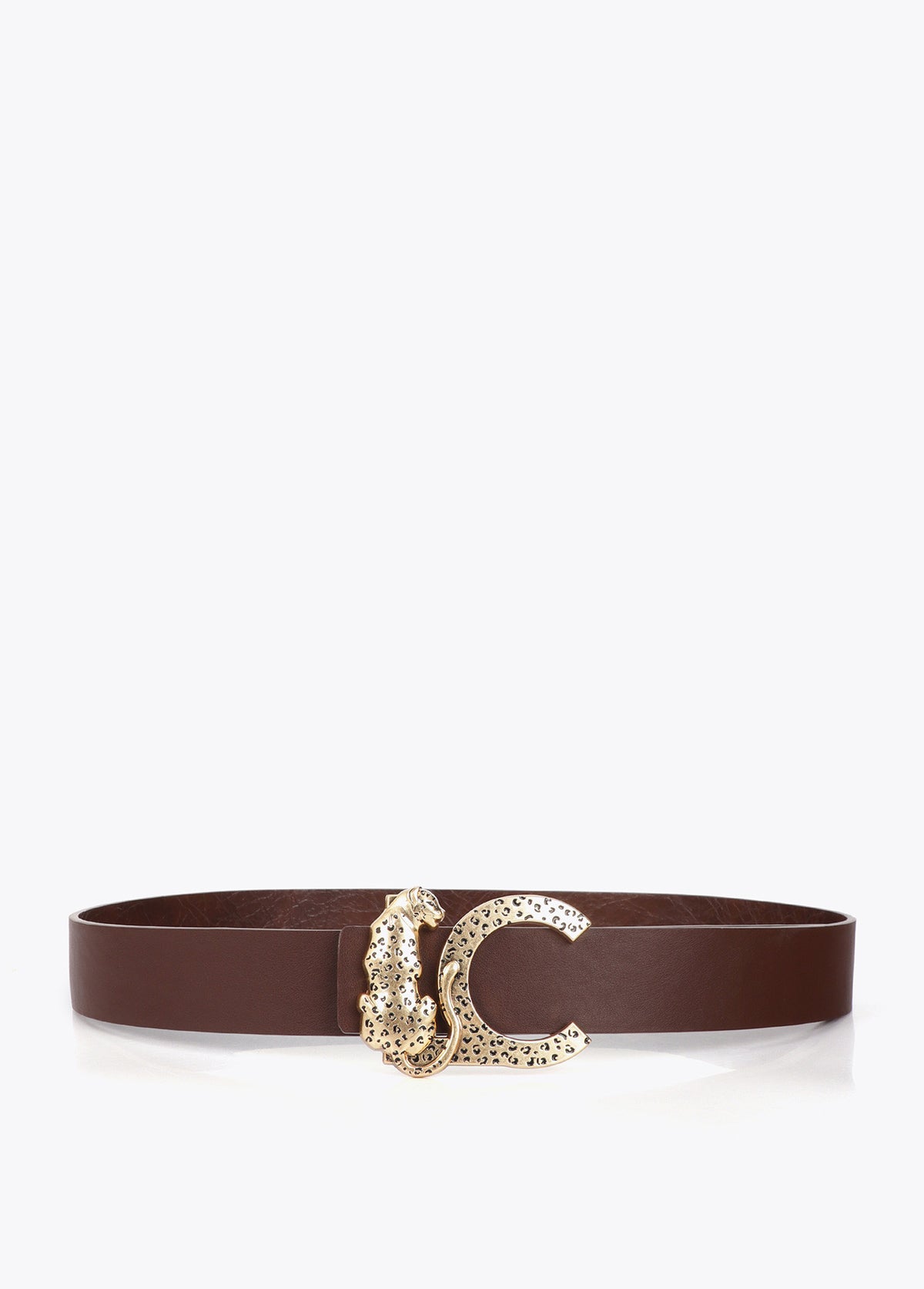 LF2606003 Faux Leather Textured Belt with Animal Buckle