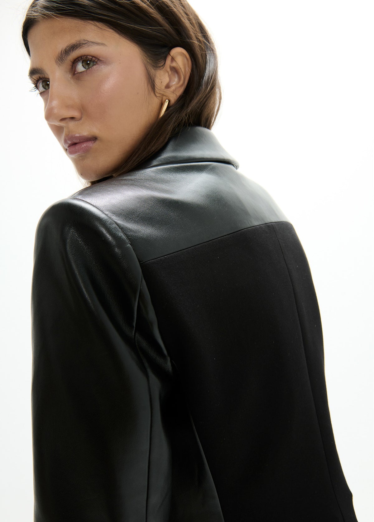 LF2602012 Faux Leather and Tailored Fabric Body Mix Jacket