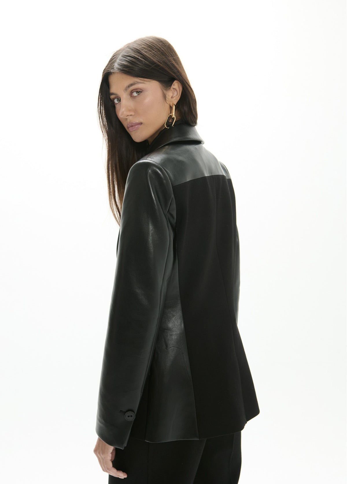 LF2602012 Faux Leather and Tailored Fabric Body Mix Jacket