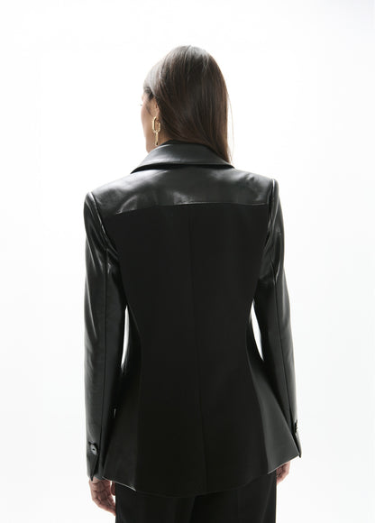 LF2602012 Faux Leather and Tailored Fabric Body Mix Jacket