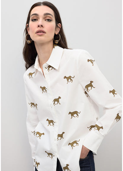 LS2615059 Leopard Print Poplin Shirt قميص بوبلين بطبعة النمر - Brown Loft