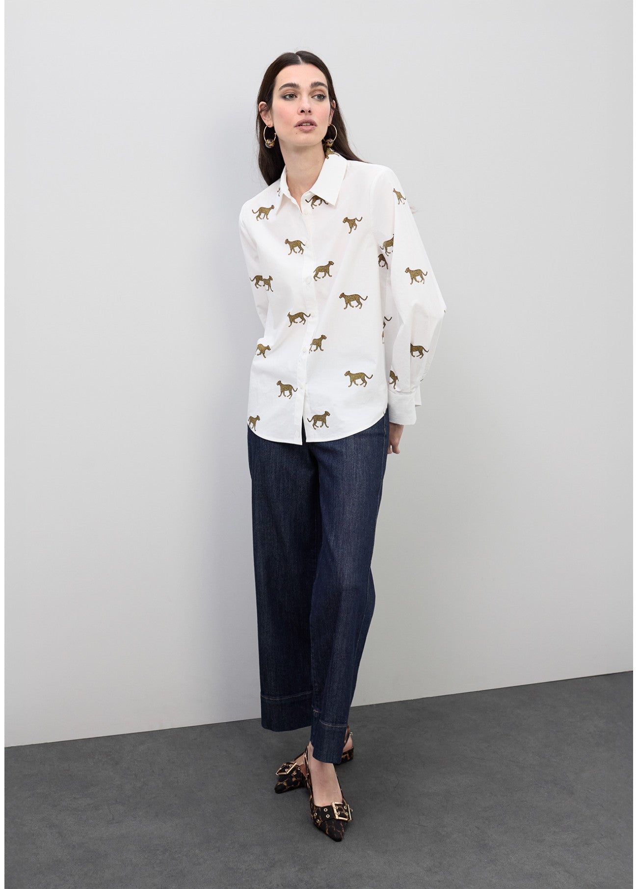 LS2615059 Leopard Print Poplin Shirt قميص بوبلين بطبعة النمر - Brown Loft