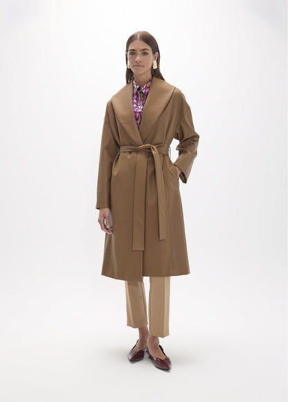 LF2601024 Double Breasted Belted Faux Leather Coat