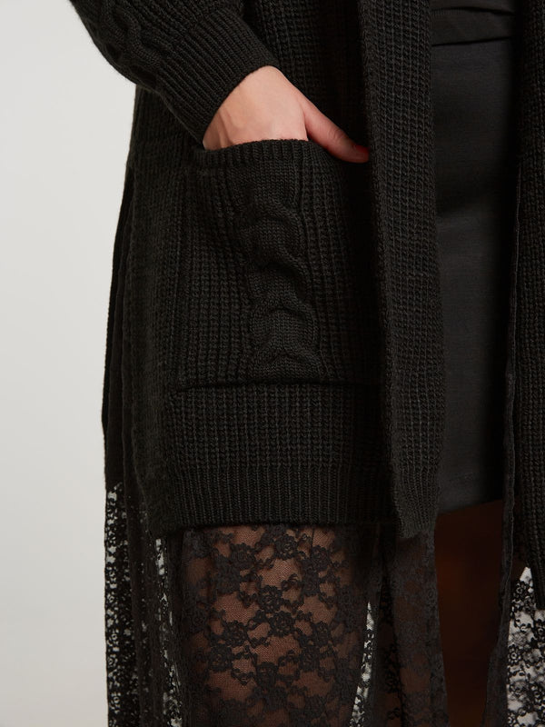 8401.5014 Shawl Collared Long Knit Cardigan كارديجان طويل محبوك بياقة شال