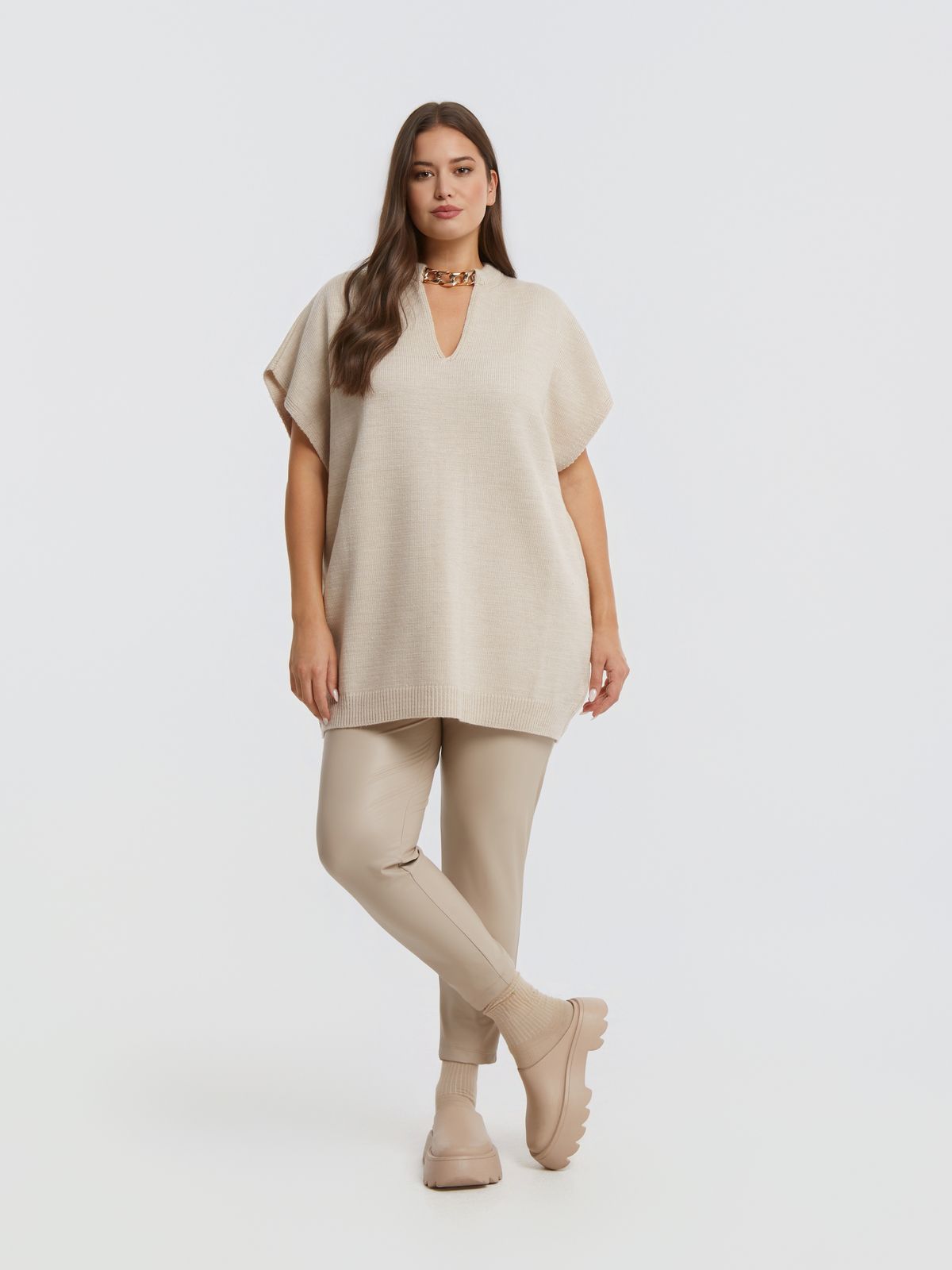 8401.5018 Long Knit Tunic Top - Brown Loft