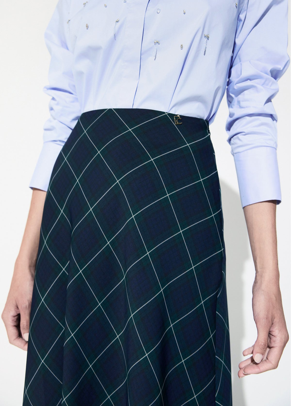 LF2608011 Tartan Patterned Midi Skirt
