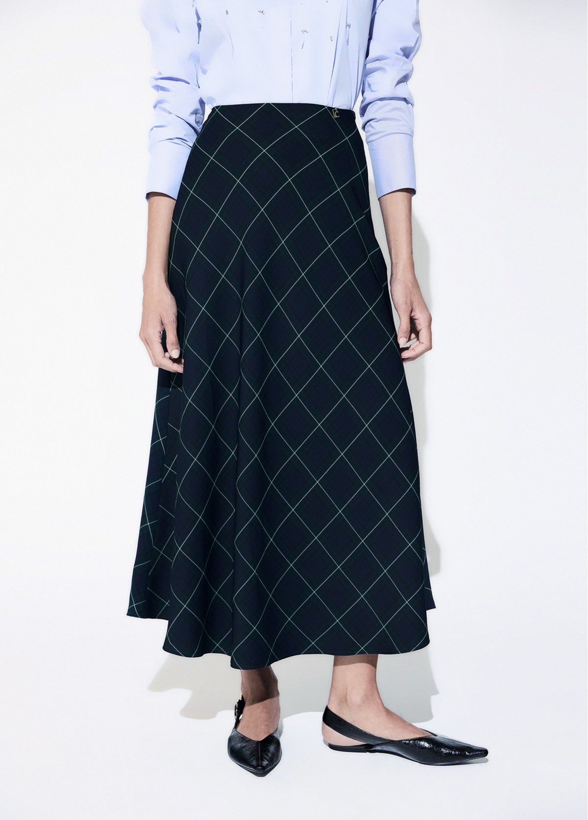 LF2608011 Tartan Patterned Midi Skirt