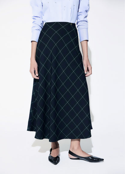 LF2608011 Tartan Patterned Midi Skirt