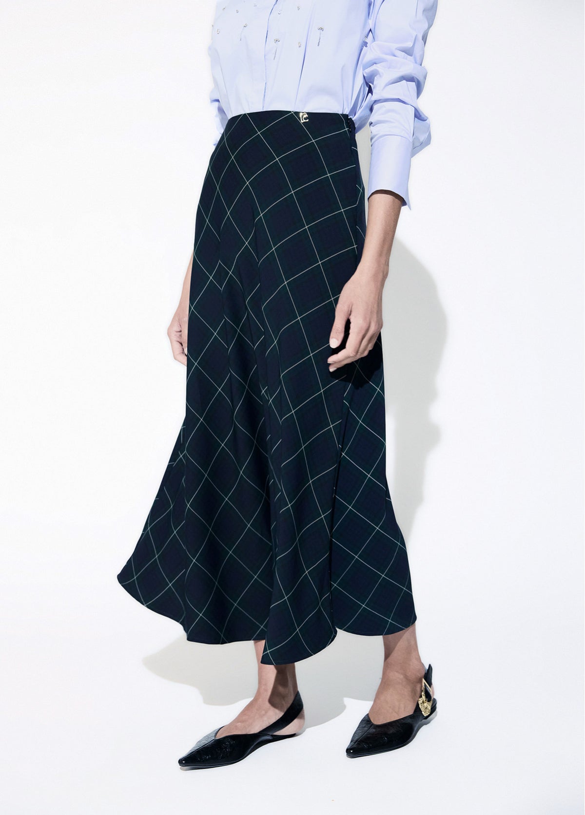 LF2608011 Tartan Patterned Midi Skirt