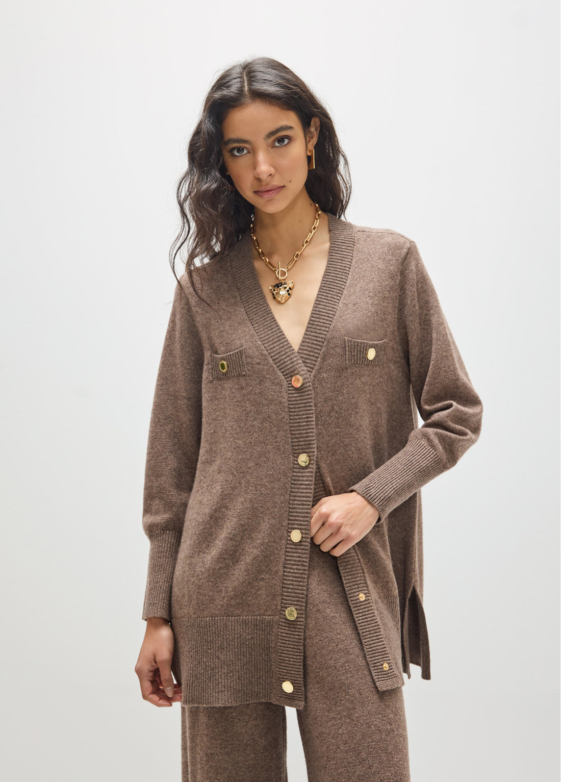 MF2611024 Wool Blend Melange Cardigan