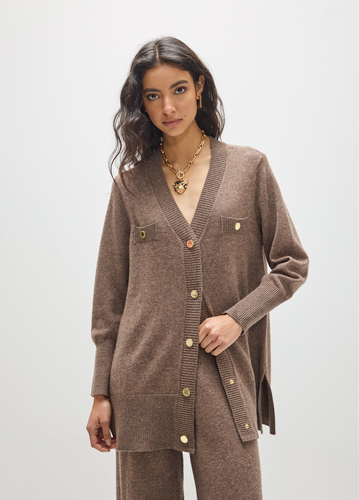 MF2611024 Wool Blend Melange Cardigan
