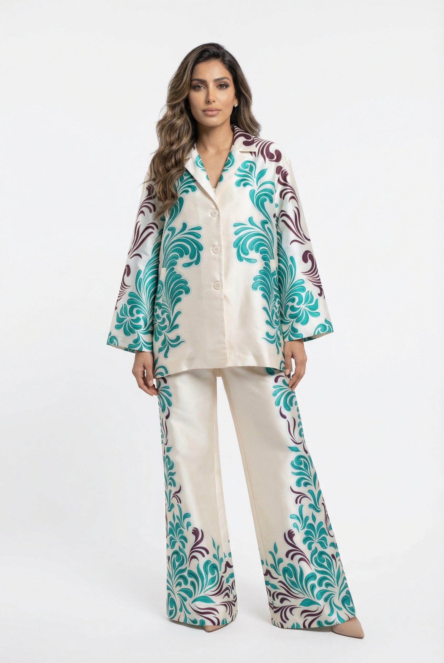 53-1012 Oversized Printed Jacket سترة مطبوعة كبيرة الحجم - Brown Loft