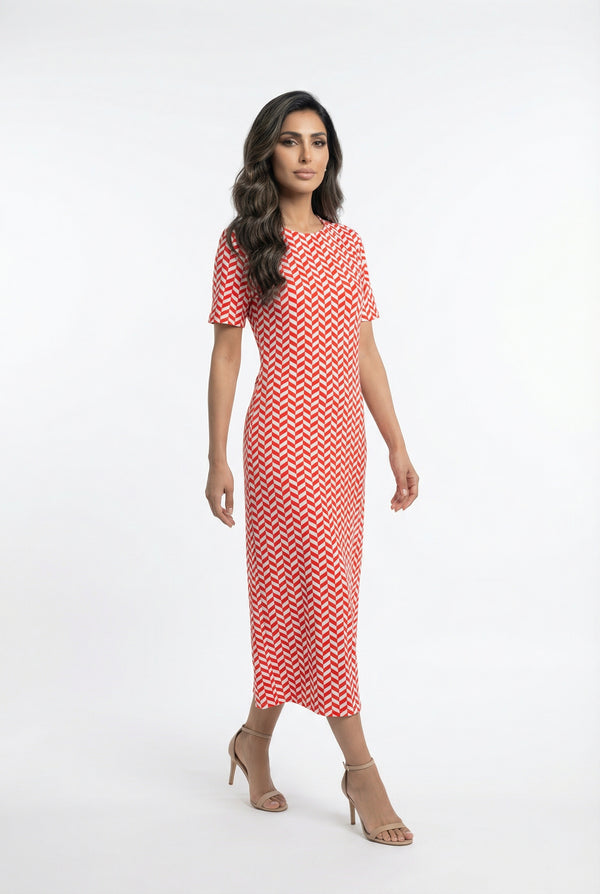 فستان طويل بطبعة هندسية ورقبة دائرية - 32284