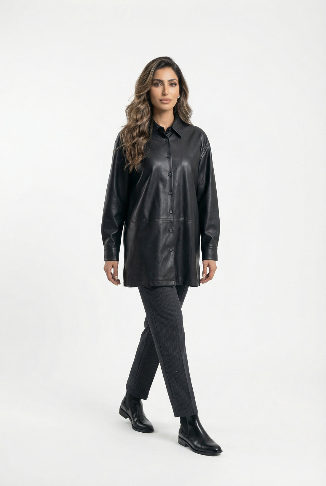 54-7009 Faux Leather Long Shirt - Brown Loft