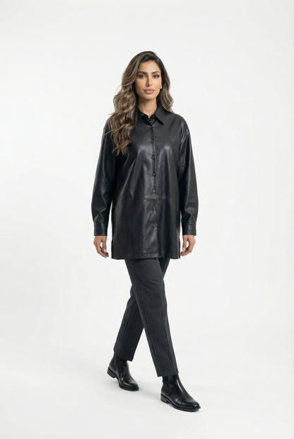 54-7009 Faux Leather Long Shirt - Brown Loft