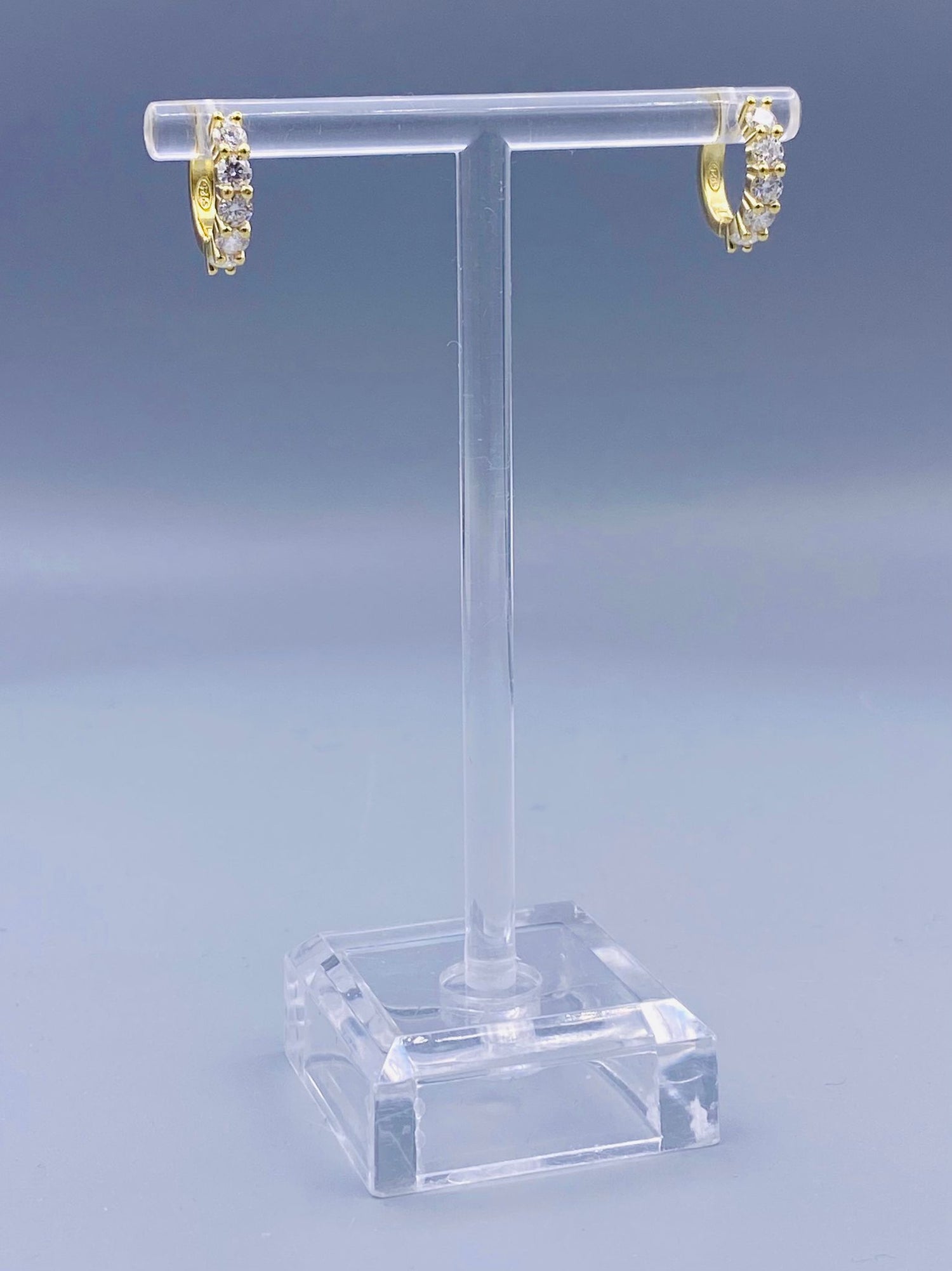 Moissanite Hoop Earrings - Huggie Design in Gold Plated Silver - Brown Loft