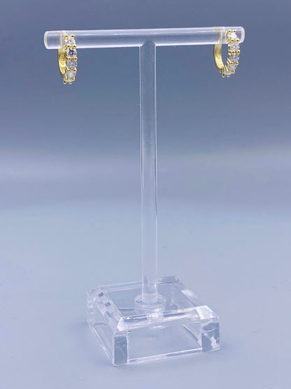 Moissanite Hoop Earrings - Huggie Design in Gold Plated Silver - Brown Loft