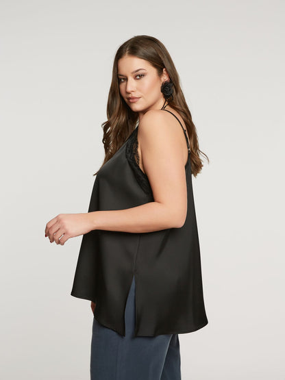 8401.1046 Lace Trimmed Satin Cami Top - Brown Loft