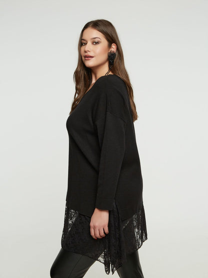 8401.5032 Rib Knit Lace Tunic Top - Brown Loft