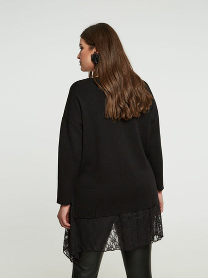 8401.5032 Rib Knit Lace Tunic Top - Brown Loft