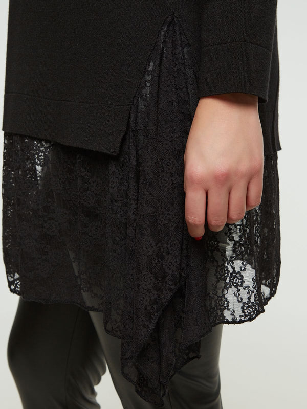 8401.5032 Rib Knit Lace Tunic Top بلوزة تونيك دانتيل محبوكة