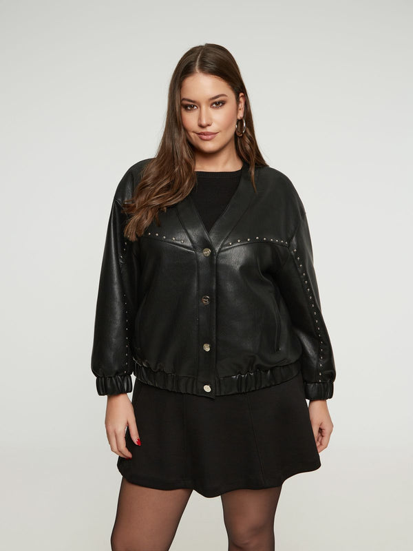 8404.4013 Eco Leather Loose Bomber Jacket سترة بومبر فضفاضة من الجلد البيئي