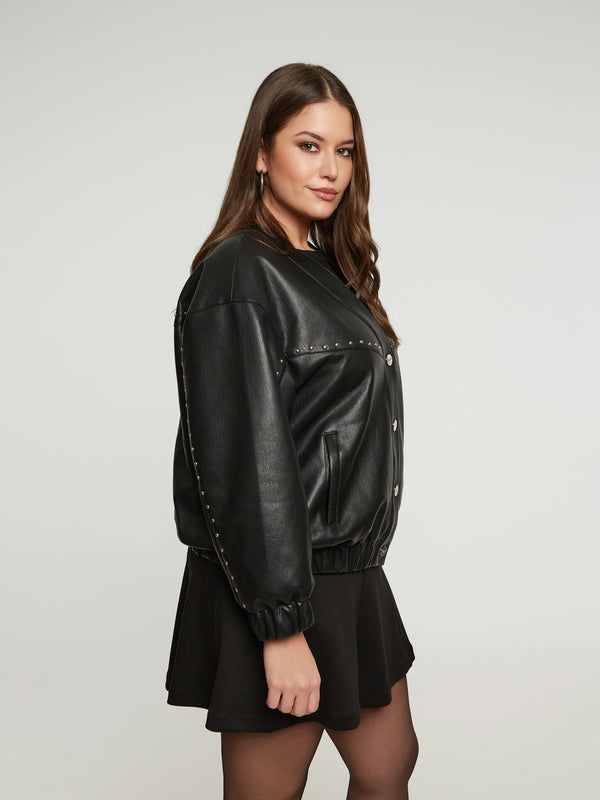 8404.4013 Eco Leather Loose Bomber Jacket سترة بومبر فضفاضة من الجلد البيئي