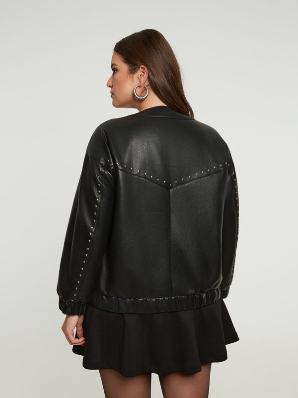 8404.4013 Eco Leather Loose Bomber Jacket سترة بومبر فضفاضة من الجلد البيئي