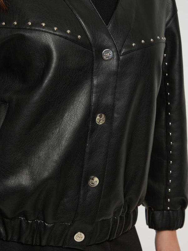 8404.4013 Eco Leather Loose Bomber Jacket سترة بومبر فضفاضة من الجلد البيئي