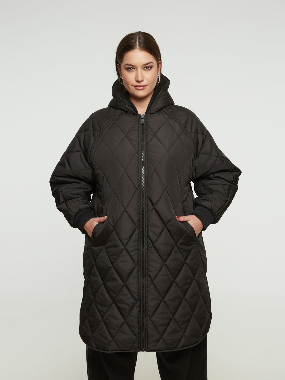 8404.4043 Long Quilted Hoodie Coat - Brown Loft