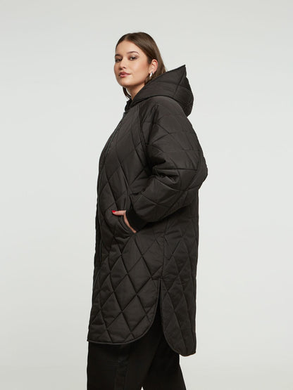 8404.4043 Long Quilted Hoodie Coat - Brown Loft