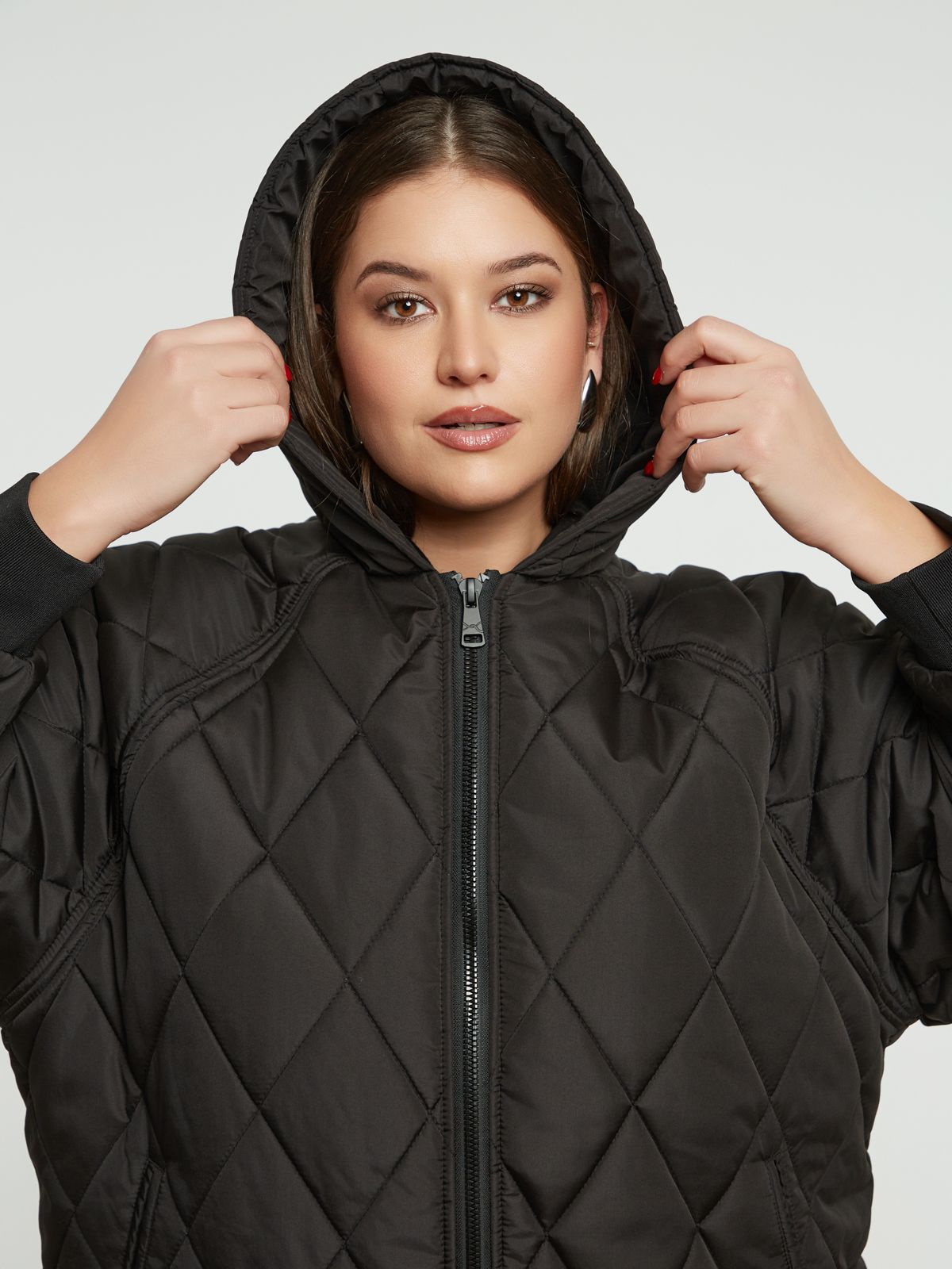 8404.4043 Long Quilted Hoodie Coat - Brown Loft