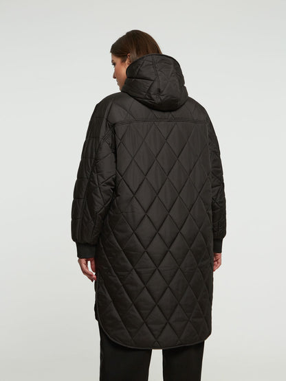 8404.4043 Long Quilted Hoodie Coat - Brown Loft