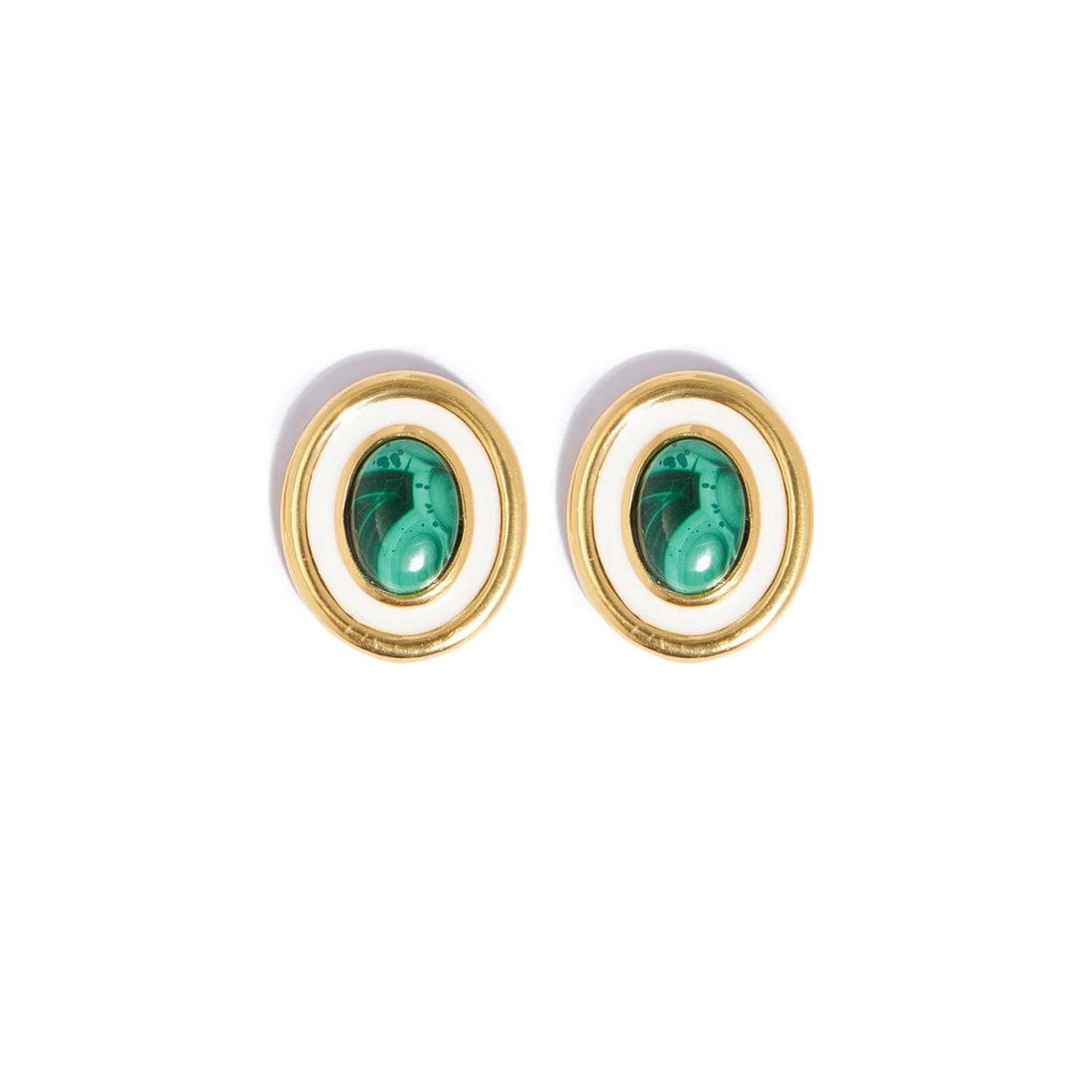 Nessa Malachite Oval Earrings - Brown Loft