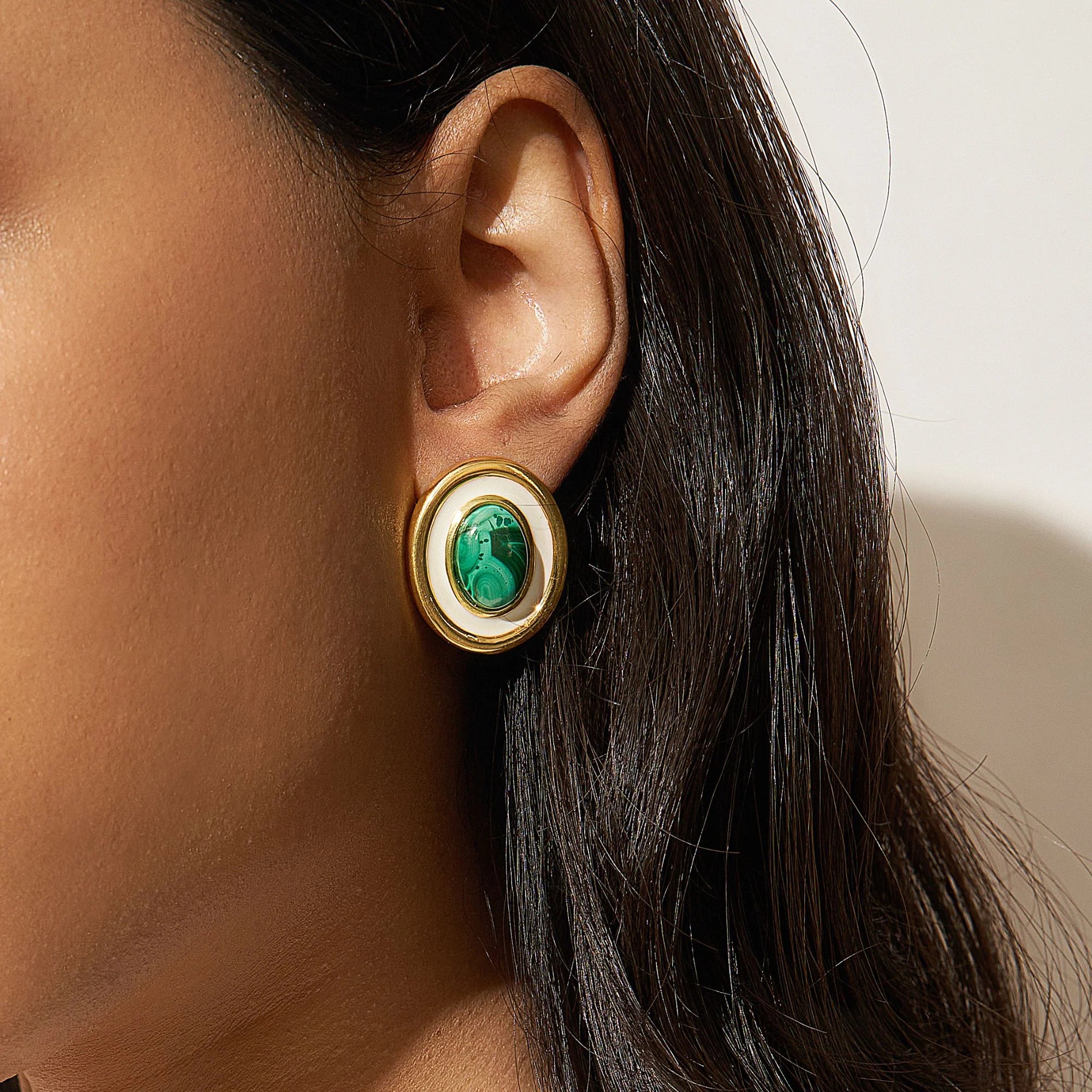 Nessa Malachite Oval Earrings - Brown Loft