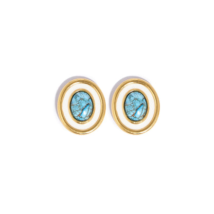 Nessa Turq Oval Earrings - Brown Loft