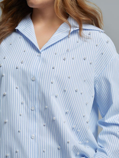 Pearl Detail Striped Shirt 8604.3019