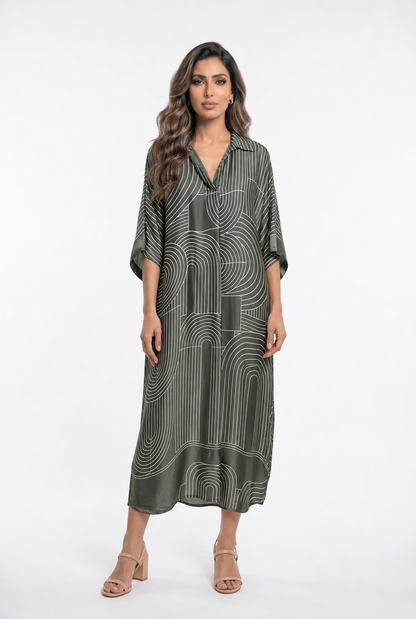 KD9702VS-29 Geometric Print Oversized Dress