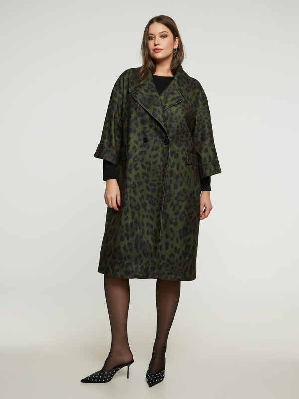 8401.4056 Oversized Leopard Print Midi Length Coat معطف متوسط الطول بطبعة جلد النمر كبير الحجم