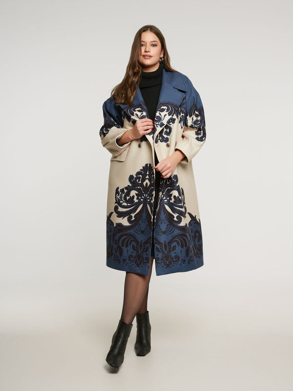 8401.4058 Ornamental Patterned Oversized Midi Length Coat معطف متوسط الطول كبير الحجم بنقوش مزخرفة