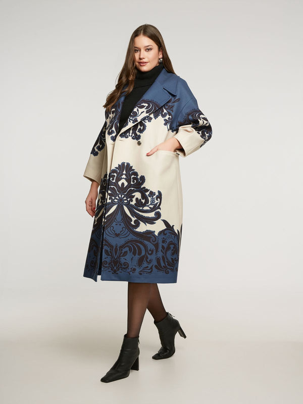 8401.4058 Ornamental Patterned Oversized Midi Length Coat معطف متوسط الطول كبير الحجم بنقوش مزخرفة