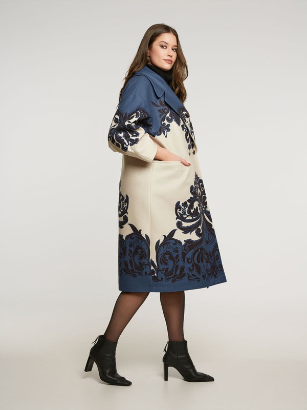 8401.4058 Ornamental Patterned Oversized Midi Length Coat معطف متوسط الطول كبير الحجم بنقوش مزخرفة