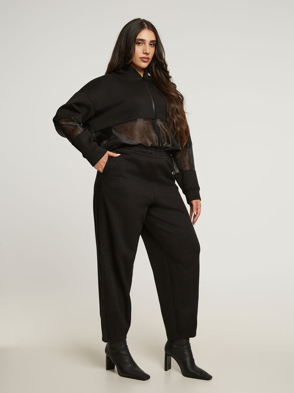8401.4030/2016 Hoodie Sheer Jacket and Wide Leg Pants جاكيت هودي شفاف وبنطلون واسع الساق
