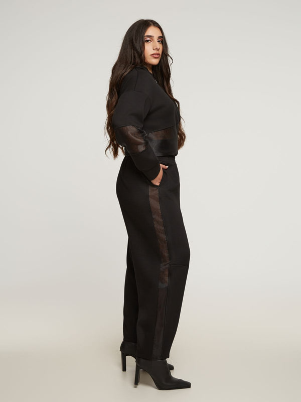 8401.4030/2016 Hoodie Sheer Jacket and Wide Leg Pants جاكيت هودي شفاف وبنطلون واسع الساق