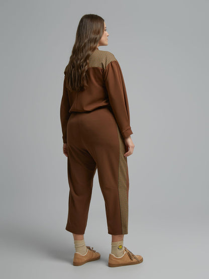 Checked Sleeve V-Neck &amp; Barrel Pants Set 8601.1013/2034
