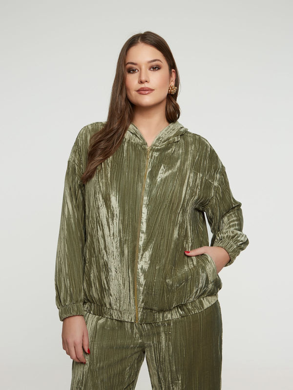 8401.4045  Hooded Crushed Velvet Oversized Jacket سترة كبيرة الحجم من المخمل المكسر بغطاء للرأس