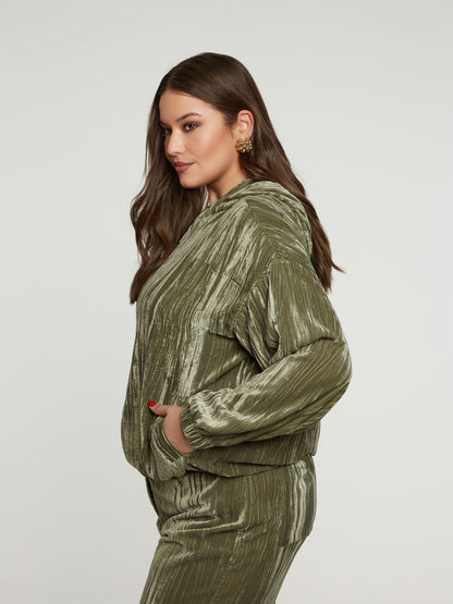 8401.4045  Hooded Crushed Velvet Oversized Jacket سترة كبيرة الحجم من المخمل المكسر بغطاء للرأس - Brown Loft